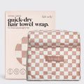 Extra Large Quick-Dry Hair Towel Wrap in terracotta checker pattern for fast, gentle hair drying and frizz reduction