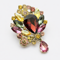 Gilded Pave Crystal Leaf Brooch Pin