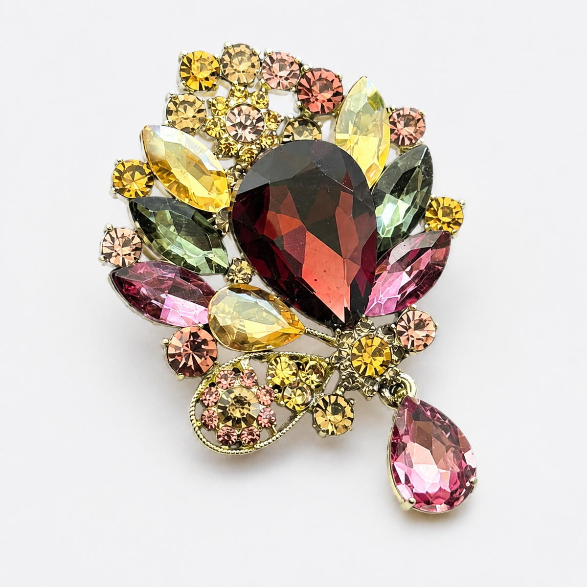 Gilded Pave Crystal Leaf Brooch Pin