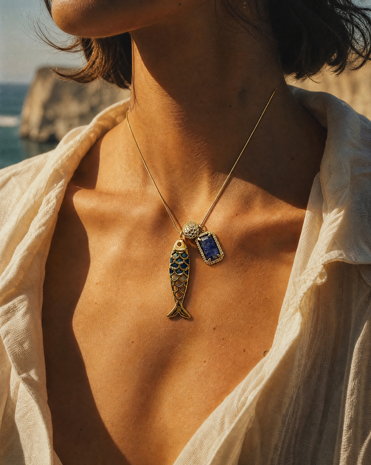 Goldfish Necklace, Natural Stone | Handmade Summer Collection: Ojo de Tigre