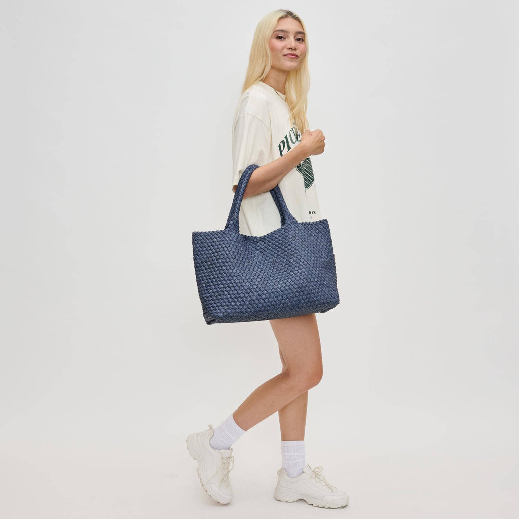 Sky's The Limit Large Woven Neoprene Tote: Dark Denim
