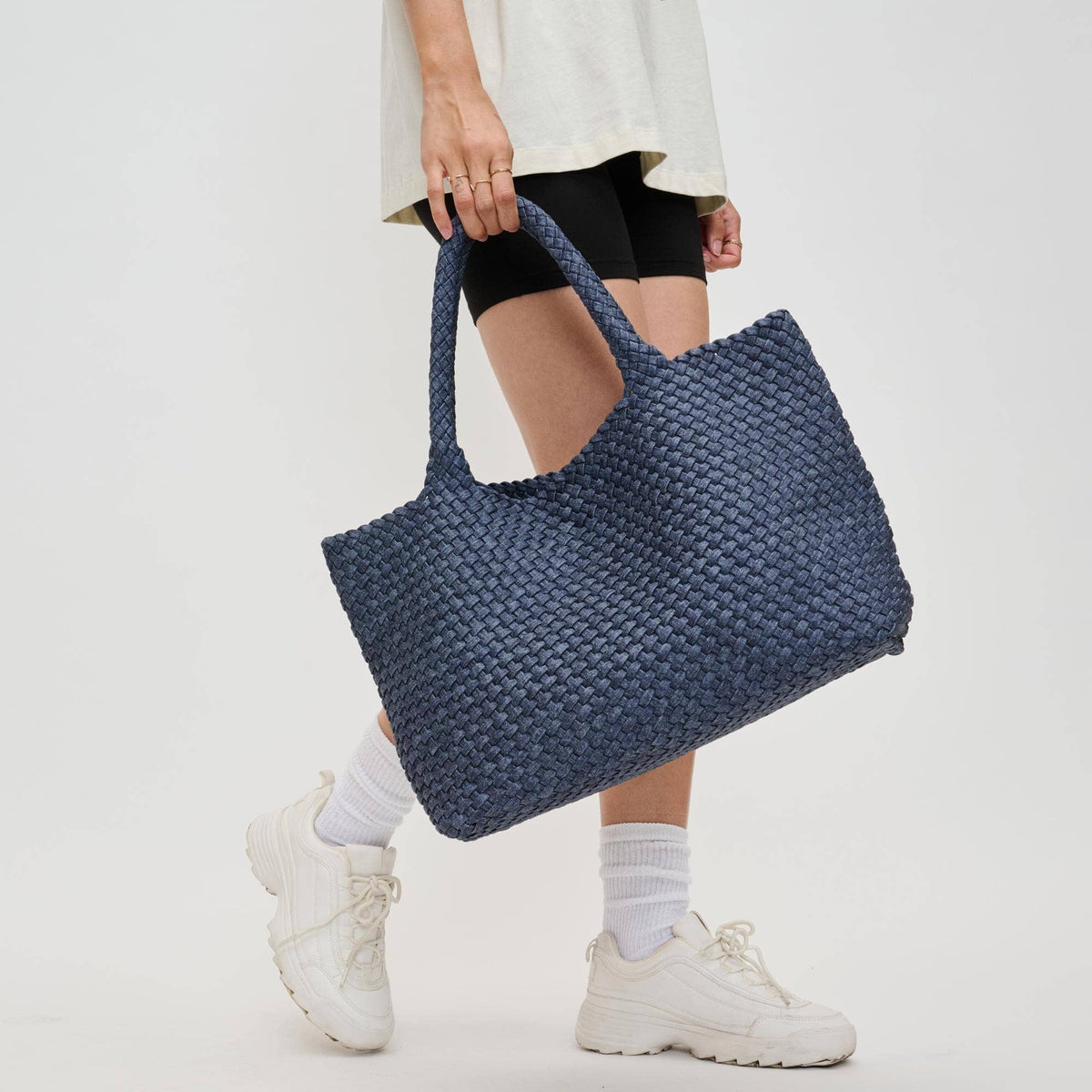 Sky's The Limit Large Woven Neoprene Tote: Dark Denim