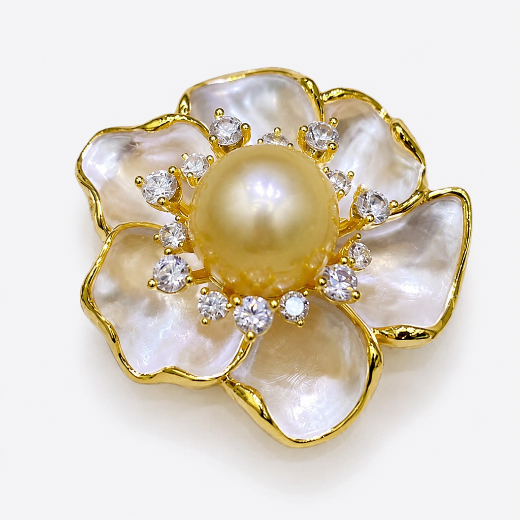 Elegant Camellia Brooch with Pearl Accent