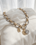 Alloy Duo Toned Roman Coin Chunky Necklace-W