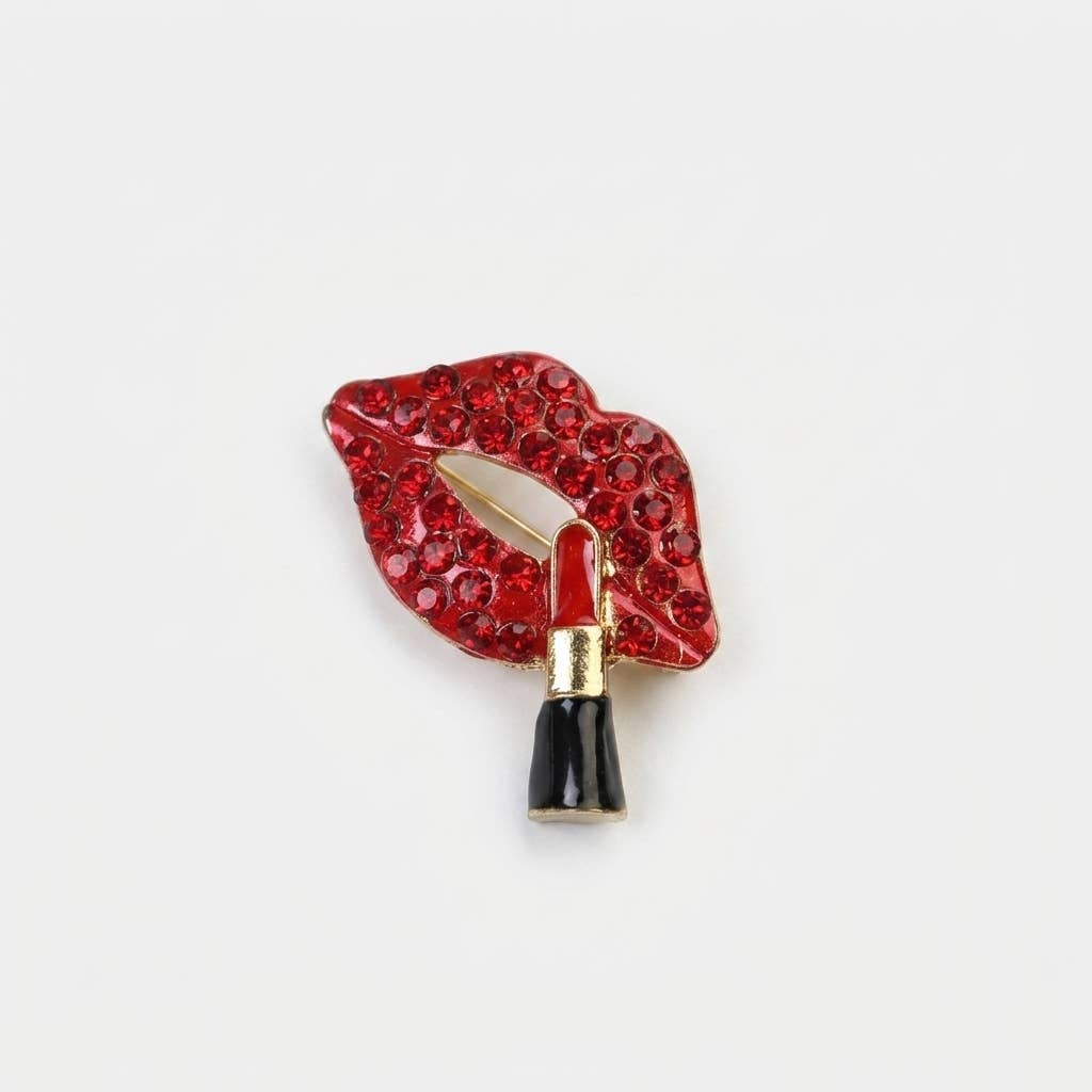 Rhinestone and Enamel Red Lip Brooch Pin/ 2.5*3.2CM