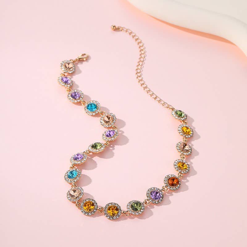 Rainbow Crystal Halo Statement Choker Multi