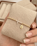 Zirconia Cross Virgin Mary Charm Gold Bead Adjustable Bracelet-W