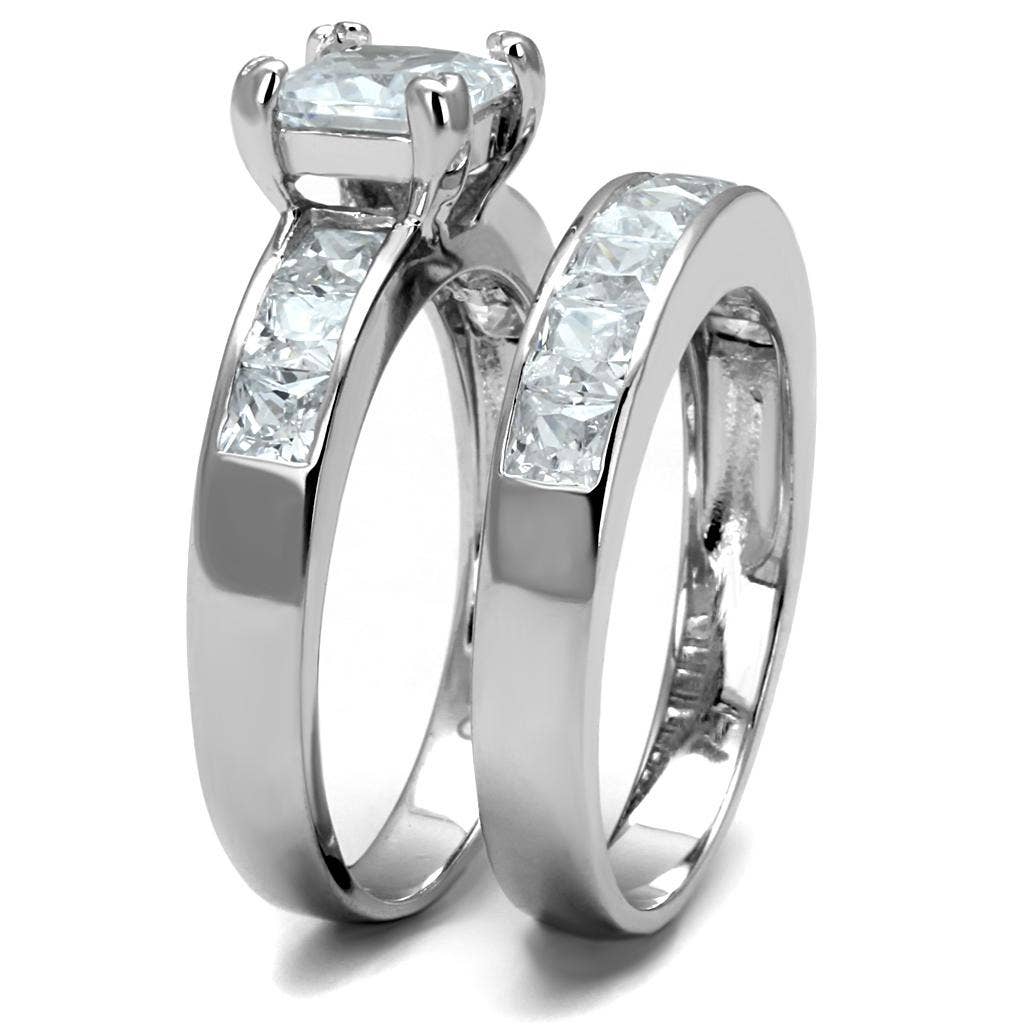Rhodium 925 Sterling Silver Ring with AAA Grade CZ  in Clear: 9