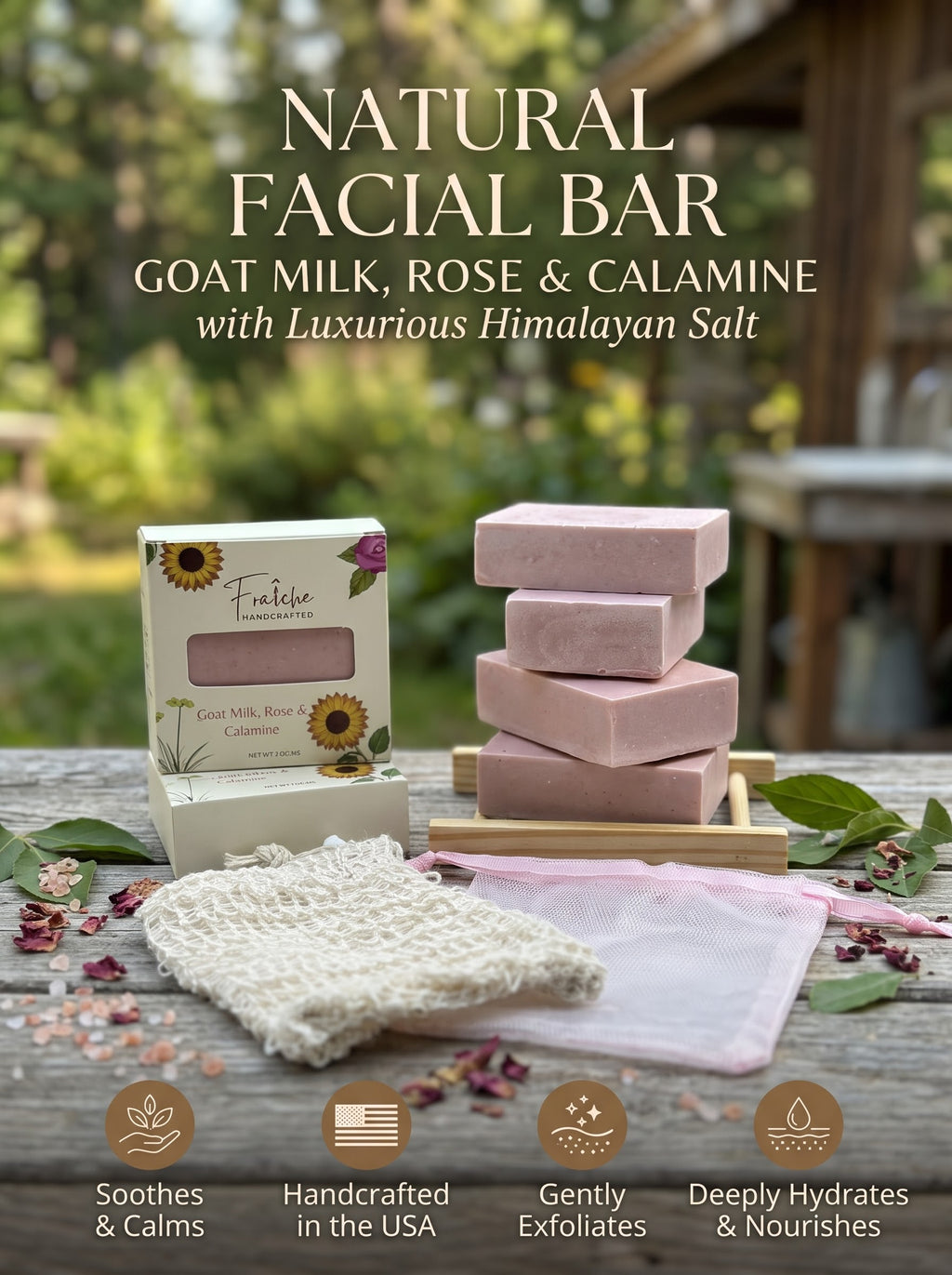 Rose Goat Milk & Calamine Facial Bar - 4oz luxurious Himalayan Salt