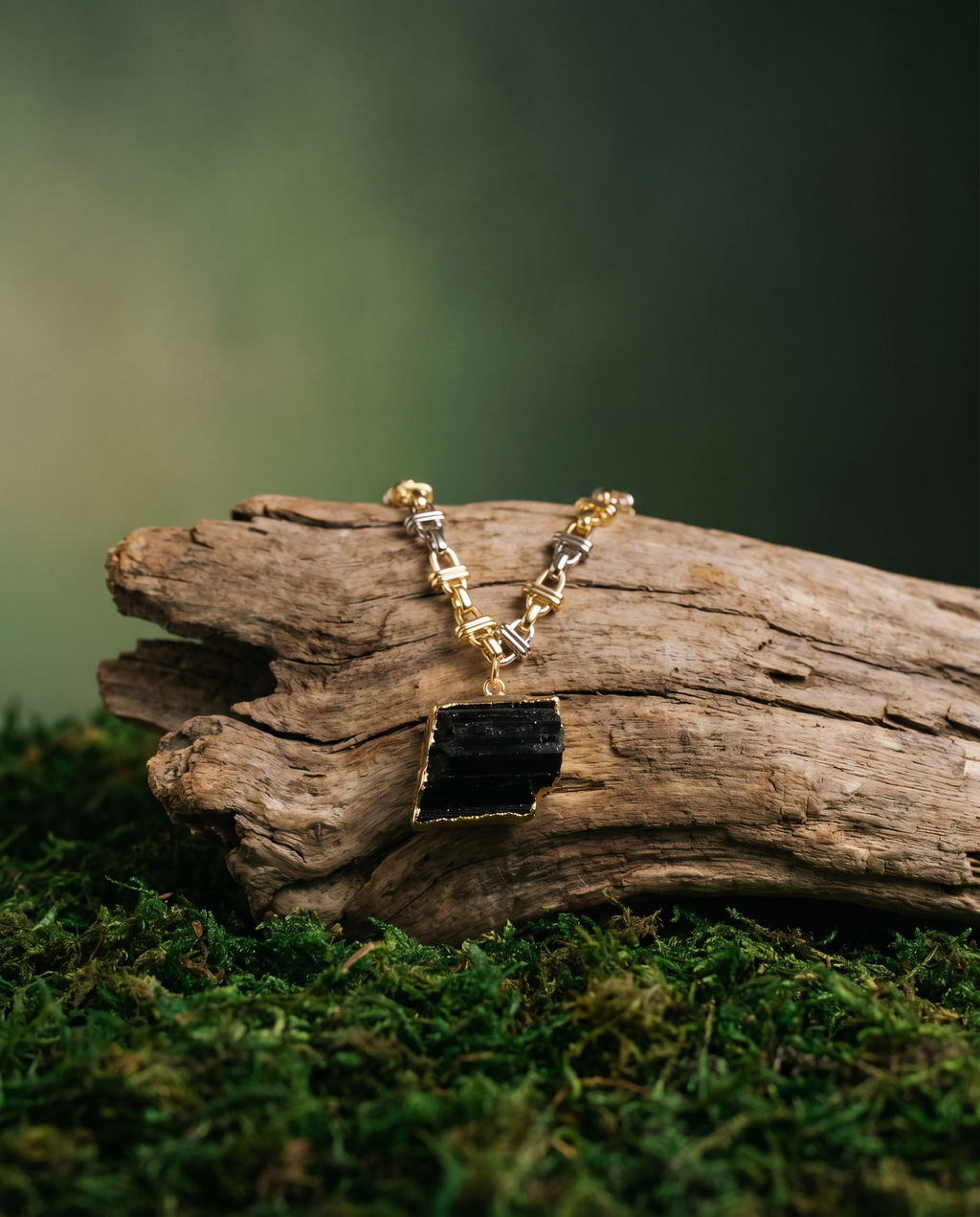 Raw Black Tourmaline Pendant Necklace · Protection Stone
