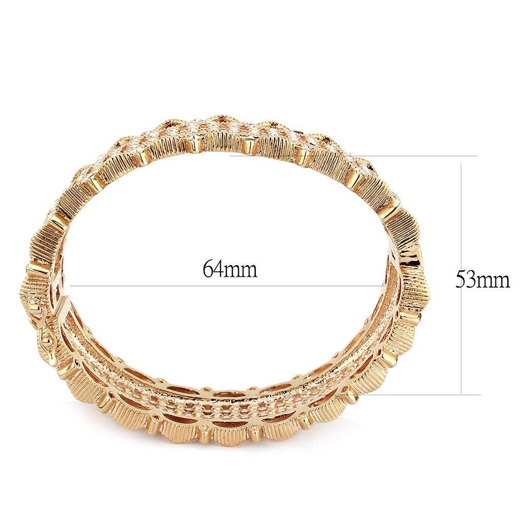 Rose Gold Brass Bangle with Top Grade Crystal  in Clear: 7.25"