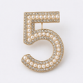 Pave Crystal and Pearl Number Brooch Pin