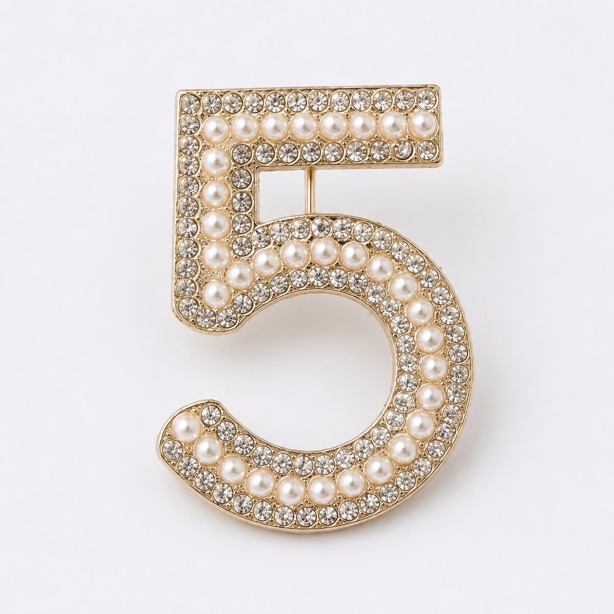 Pave Crystal and Pearl Number Brooch Pin