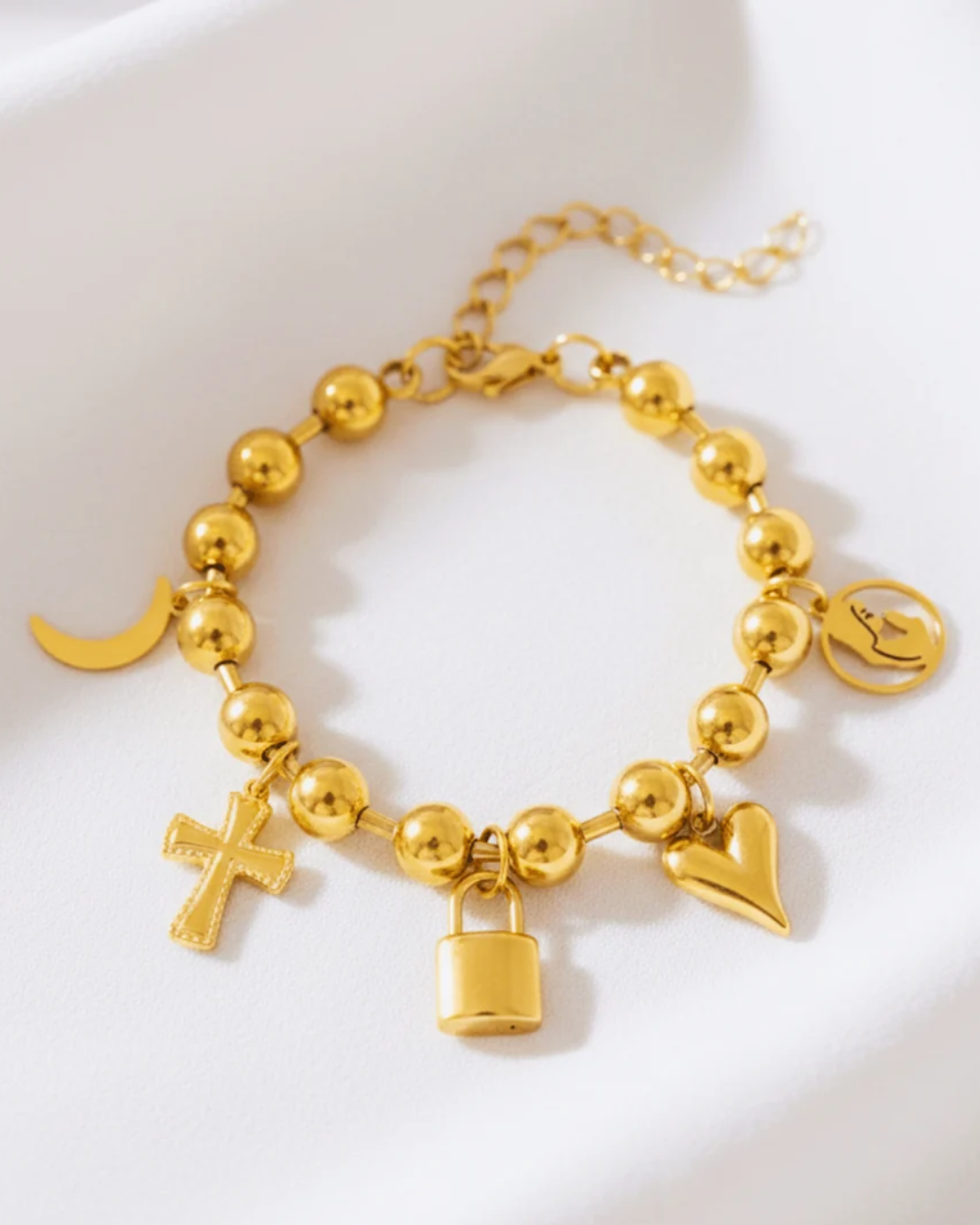 Big White Crystal & Charm Bead Bracelets-W: Faith Charm Bead Bracelet
