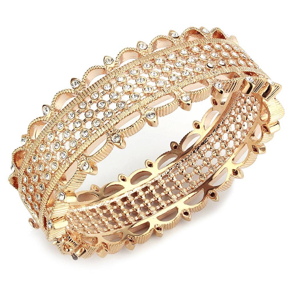 Rose Gold Brass Bangle with Top Grade Crystal  in Clear: 7.25"