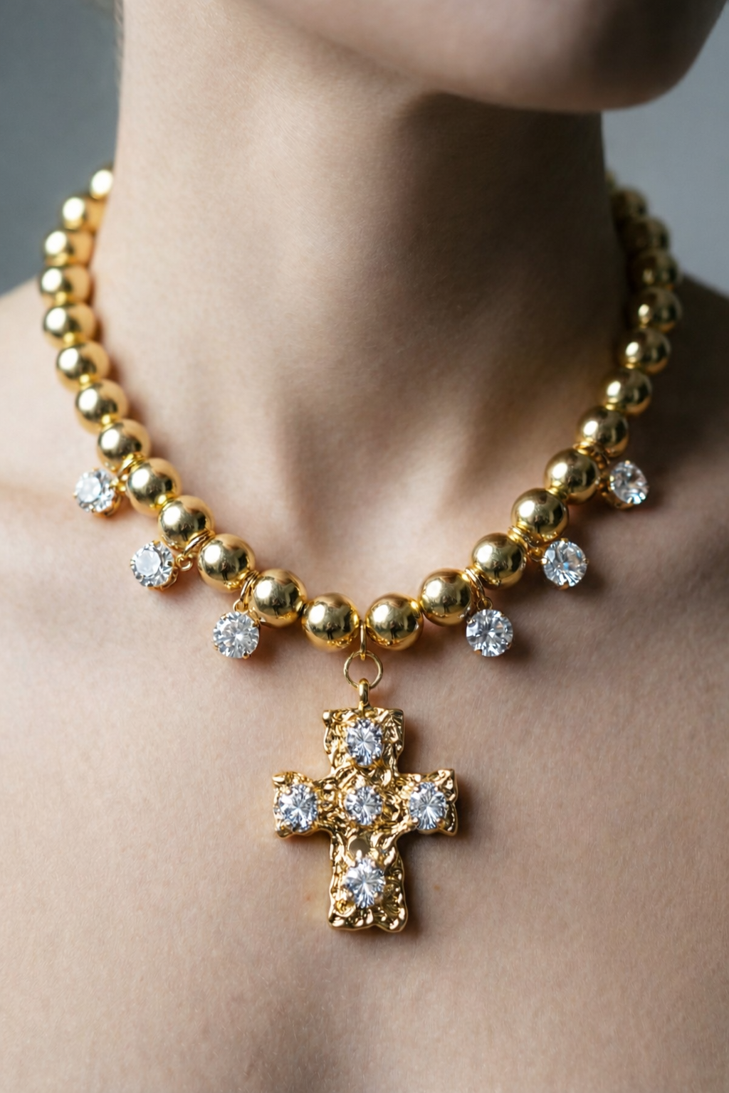 Statement Chunky Cross Necklace: Blue