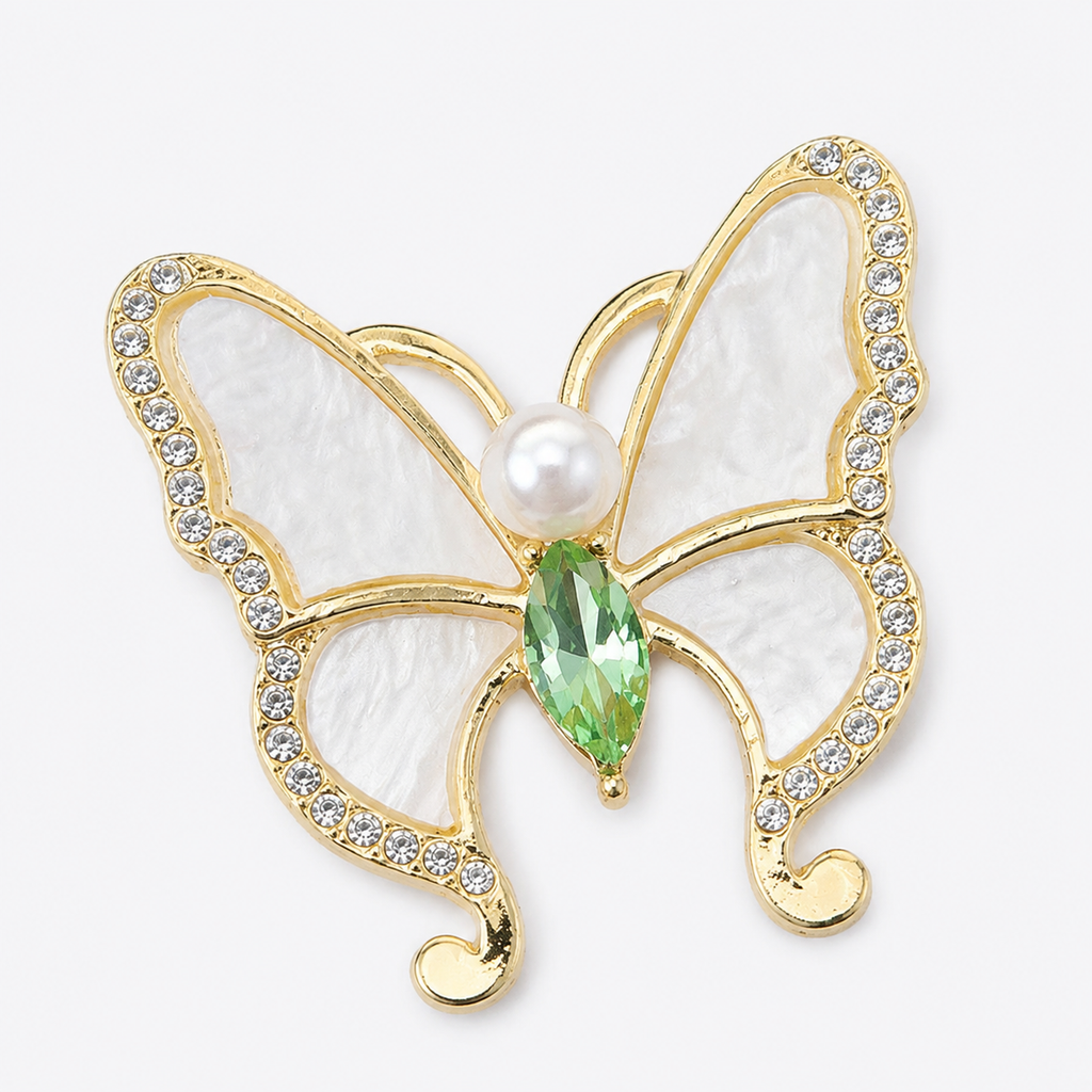 Gilded Butterfly Brooch with Crystal Accents: