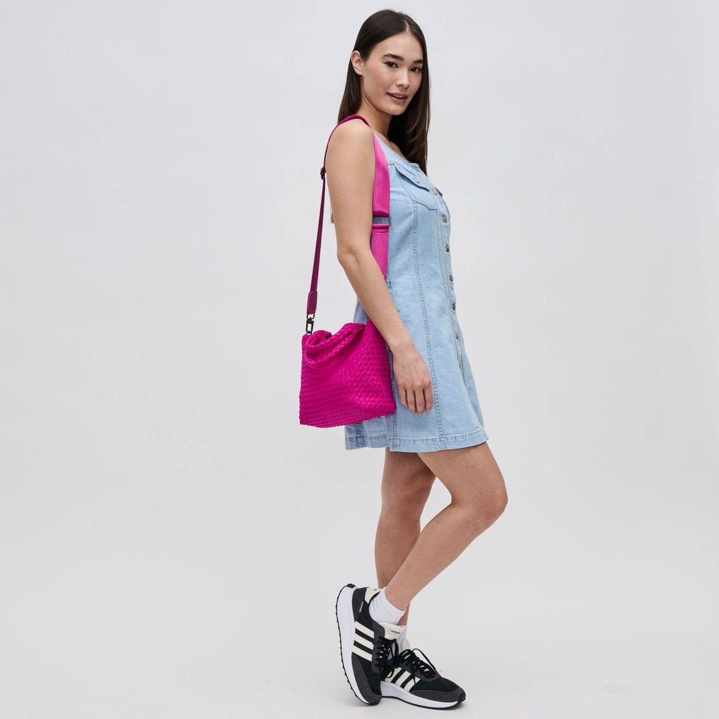 Sky's The Limit Small Woven Neoprene Crossbody: Fuchsia