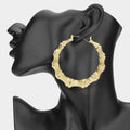 Oversized Metal Bamboo Pin Catch Hoop Earrings: Gold