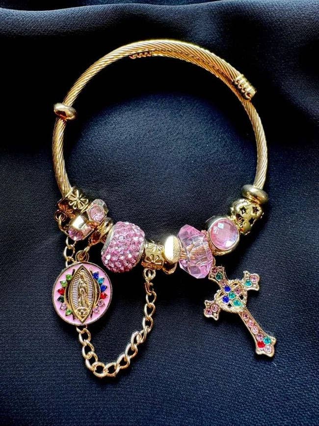 Pink Crystal & Faith Cross Charm Statement Bracelets-W: Faith Crystal Charm Statement Bracelet