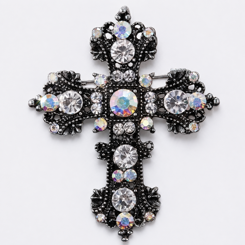 Sparkling Crystal Cross Brooch Pin: A2