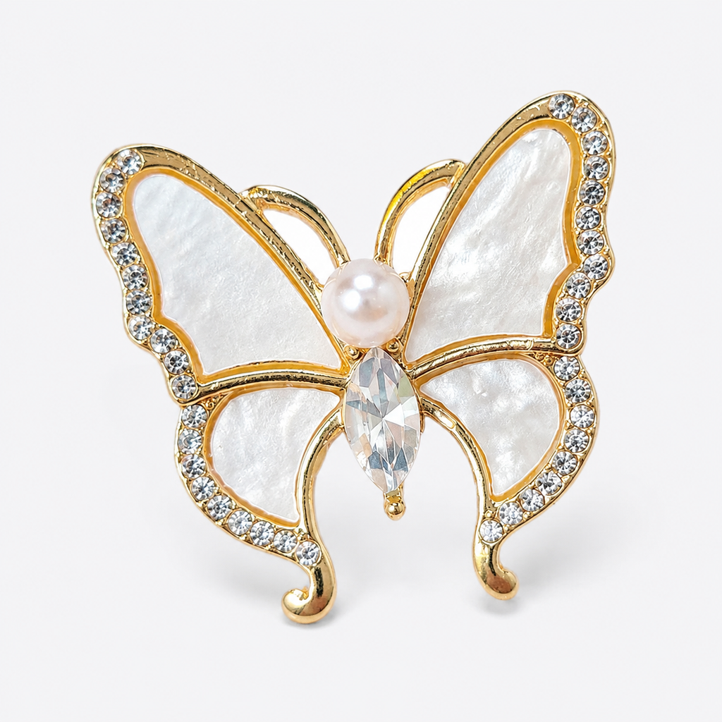Gilded Butterfly Brooch with Crystal Accents: