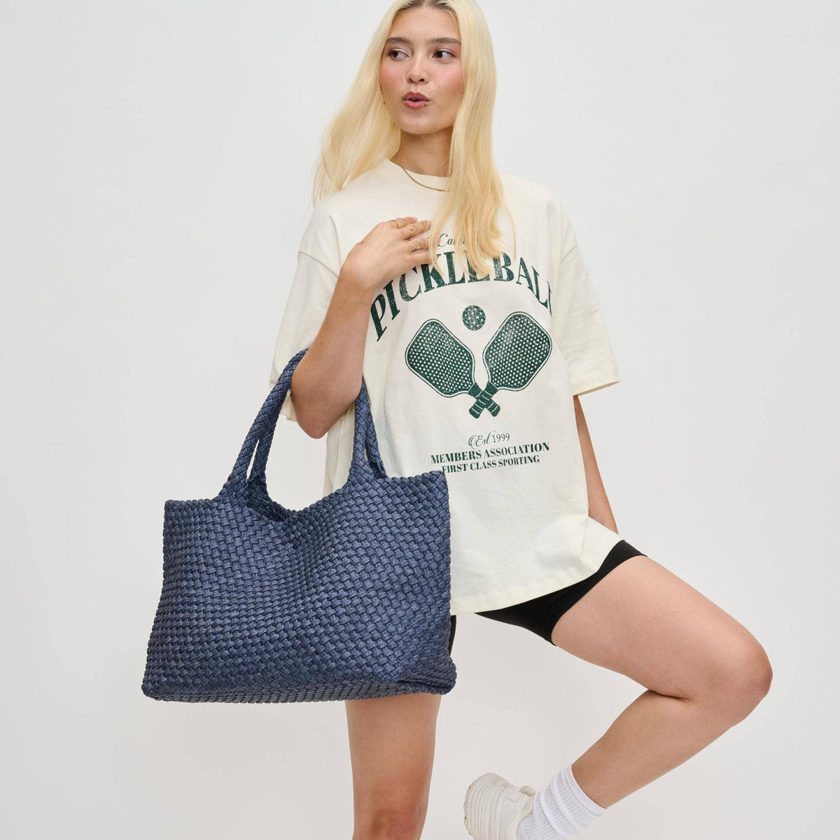 Sky's The Limit Large Woven Neoprene Tote: Dark Denim