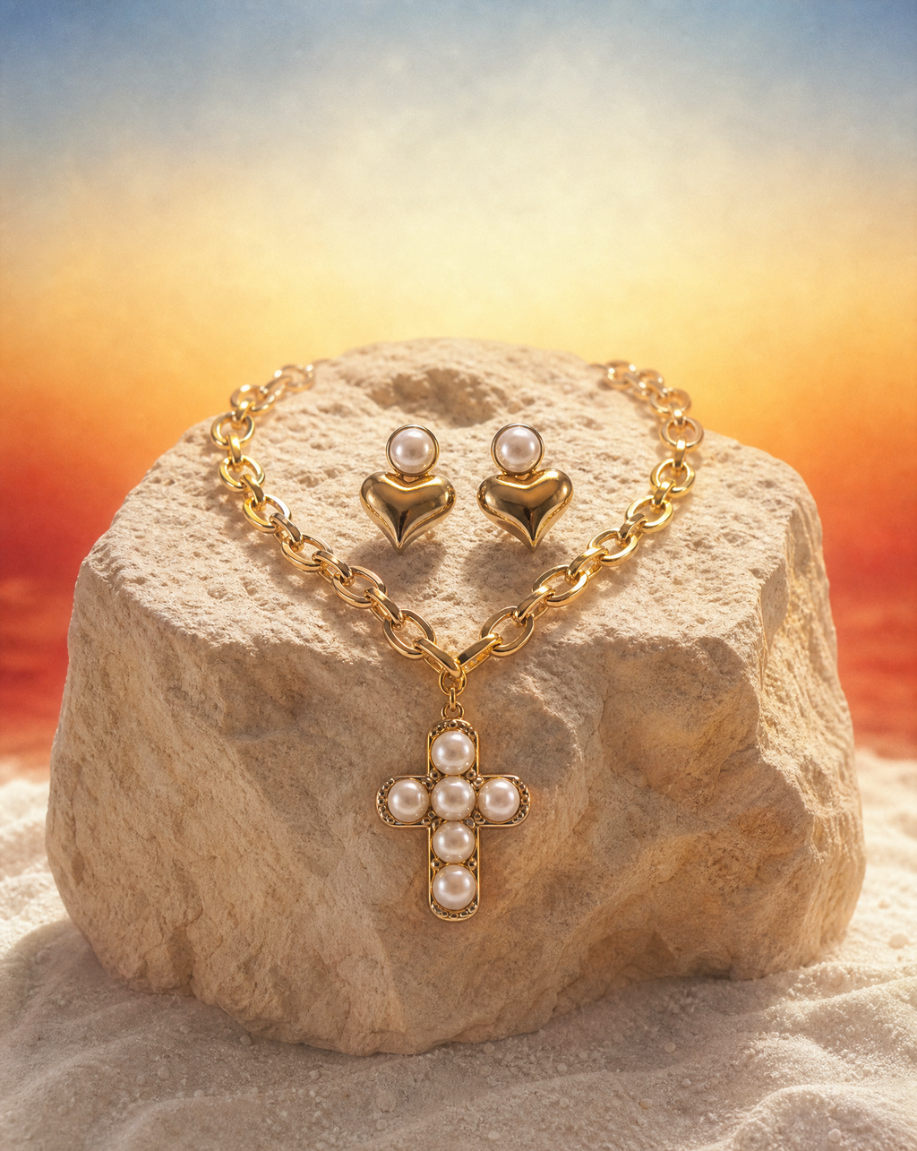Cross Necklace & Heart Earrings Set | Graduation Gift