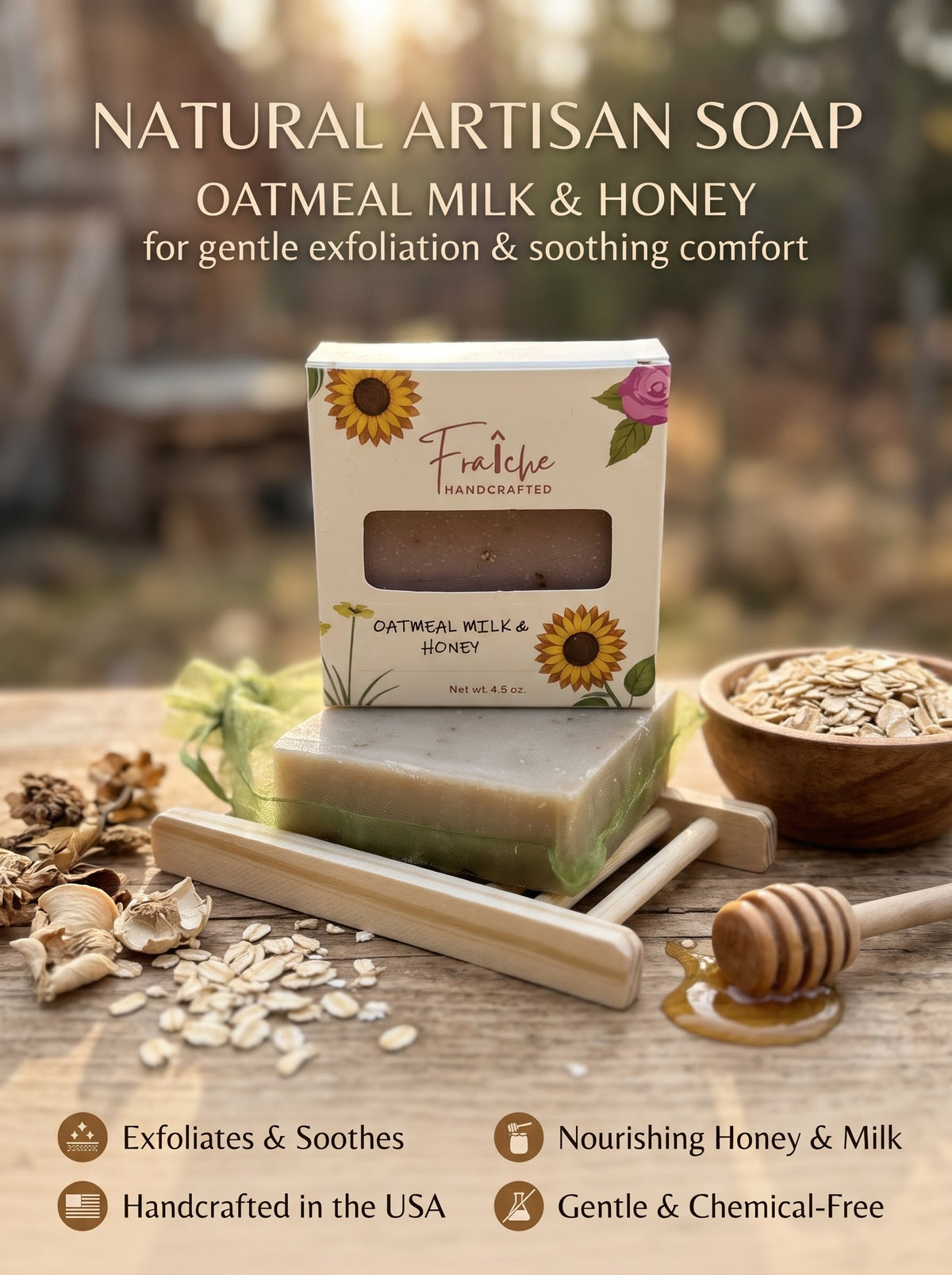 Oatmeal Milk & Honey Natural Artisan Soap | Comforting & Exfoliating Blend 🌾🍯