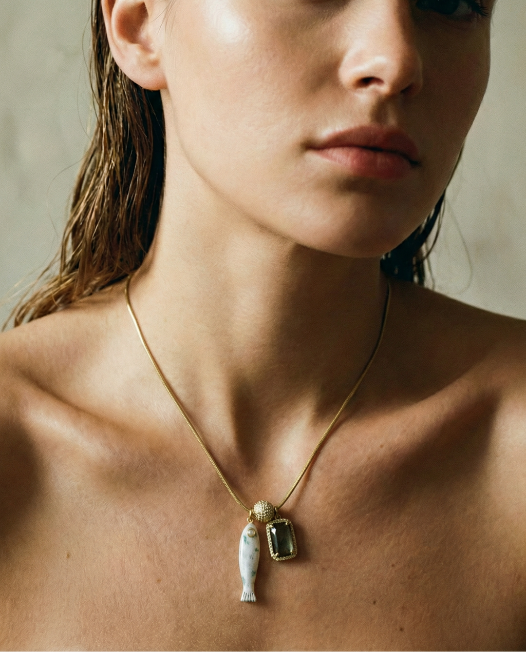 Fish & Gemstone Charm Necklace · Spiritual Talisman: Agate
