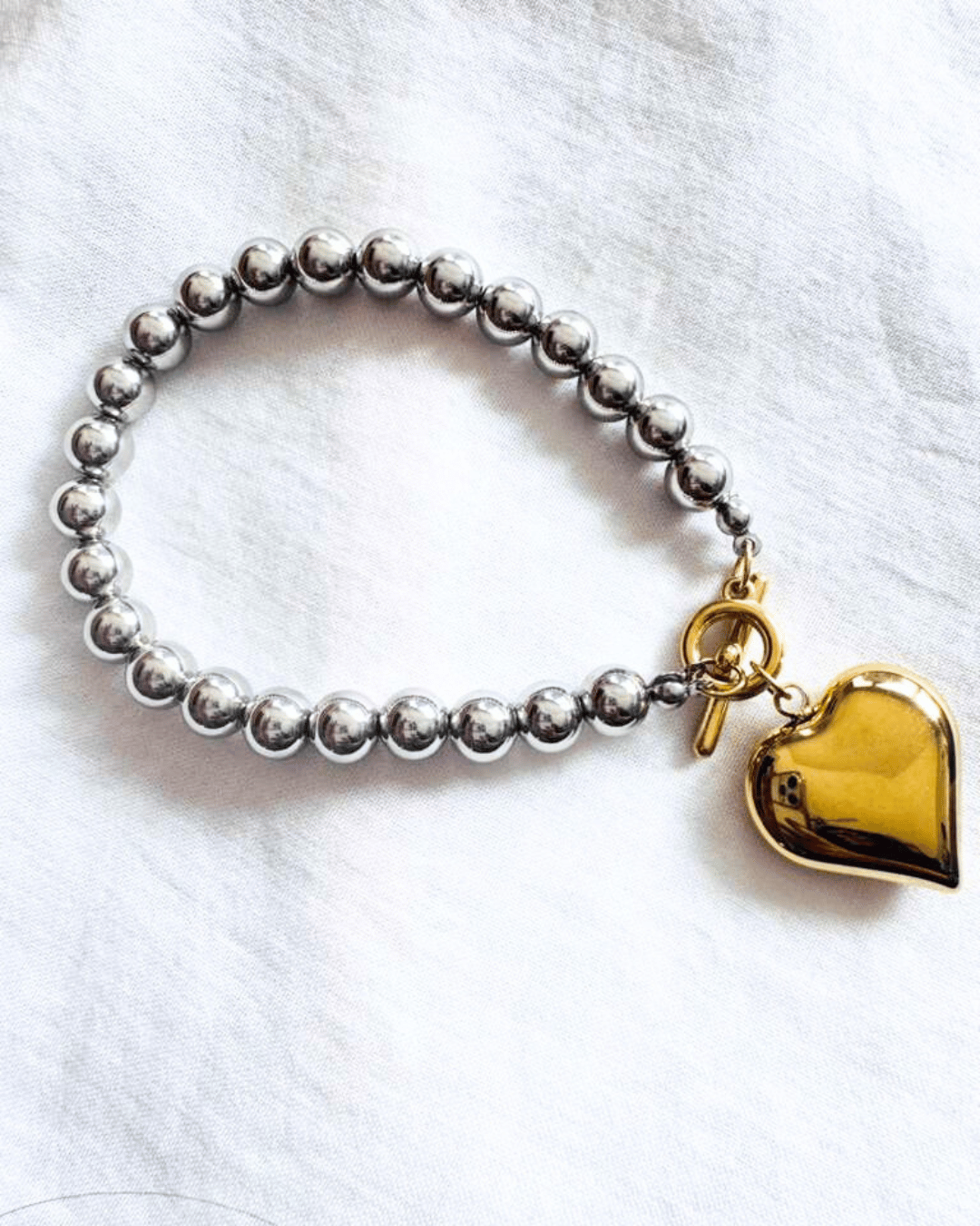 Silver Beaded Gold Charm Necklace & Bracelet Set-W