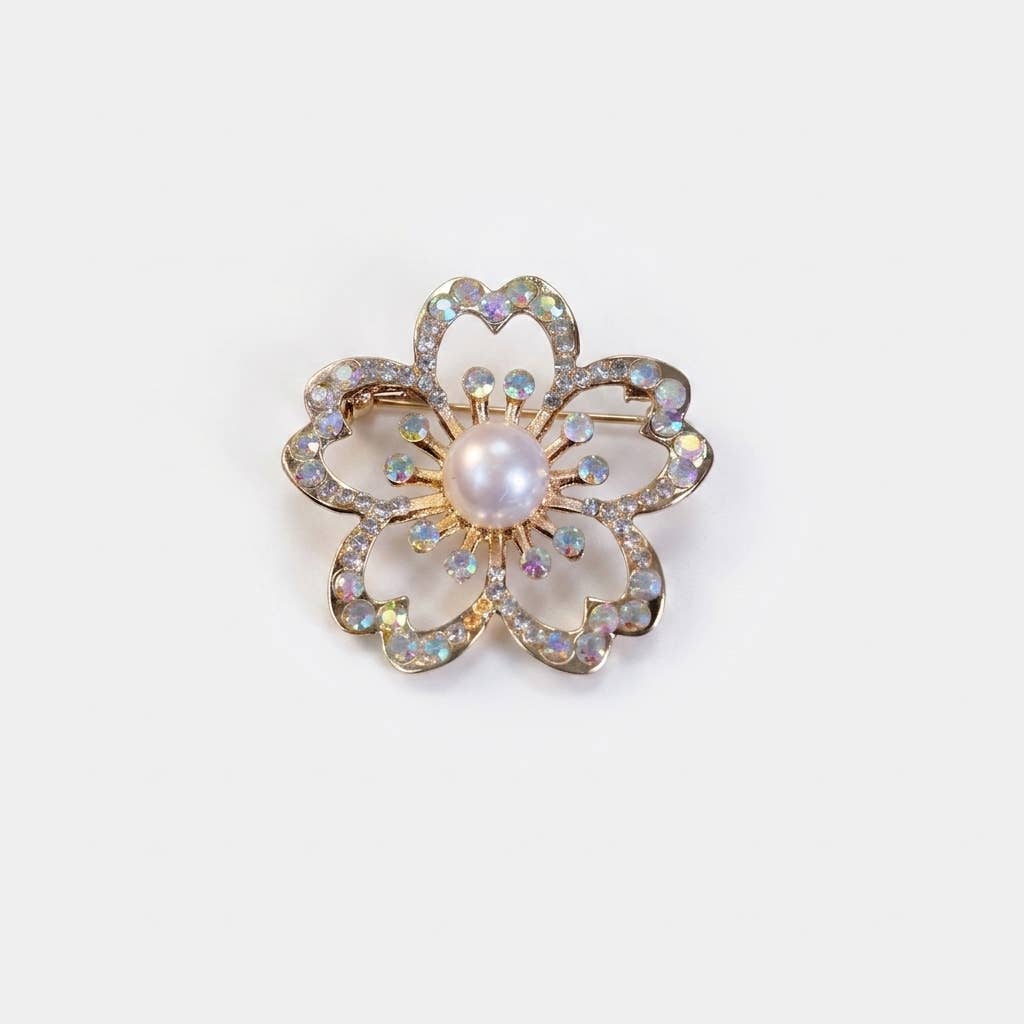 Pearl and Crystal Garden Wreath Brooch Pin 4.0*4.0CM