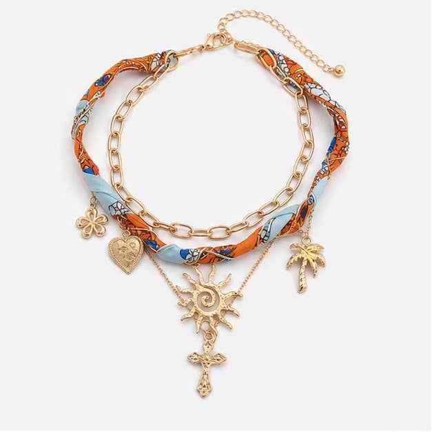 Starfish and Shell Charm Layered Scarf Necklace: A8