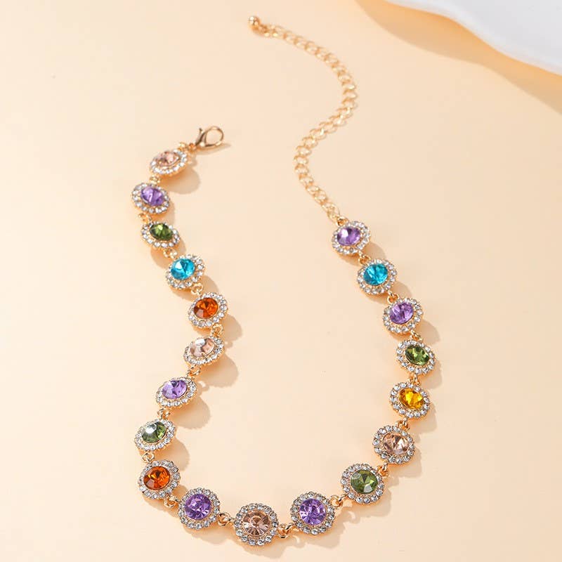 Rainbow Crystal Halo Statement Choker Multi