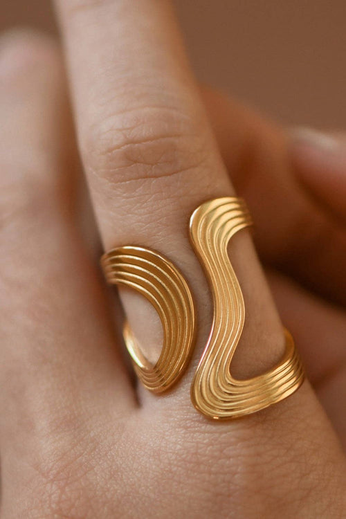 18K Gold PVD Plated Waterproof Stainless Steel Ring - 7933: S0OX3T7933