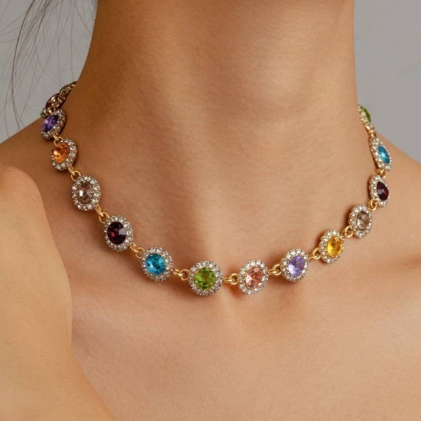 Rainbow Crystal Halo Statement Choker Multi