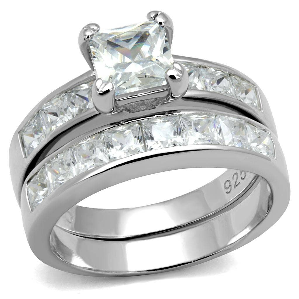 Rhodium 925 Sterling Silver Ring with AAA Grade CZ  in Clear: 9