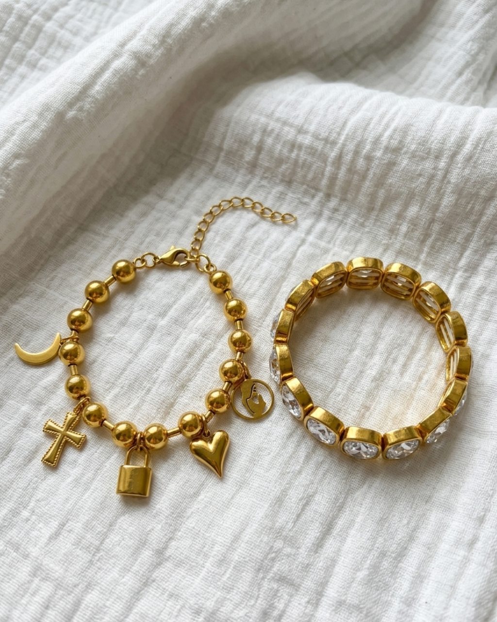 Big White Crystal & Charm Bead Bracelets-W: Faith Charm Bead Bracelet