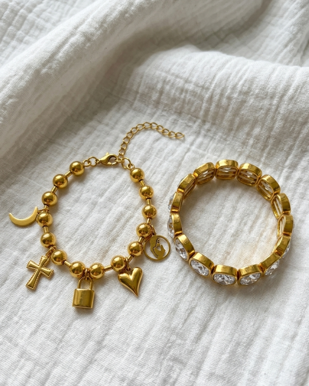 Big White Crystal & Charm Bead Bracelets-W: Faith Charm Bead Bracelet