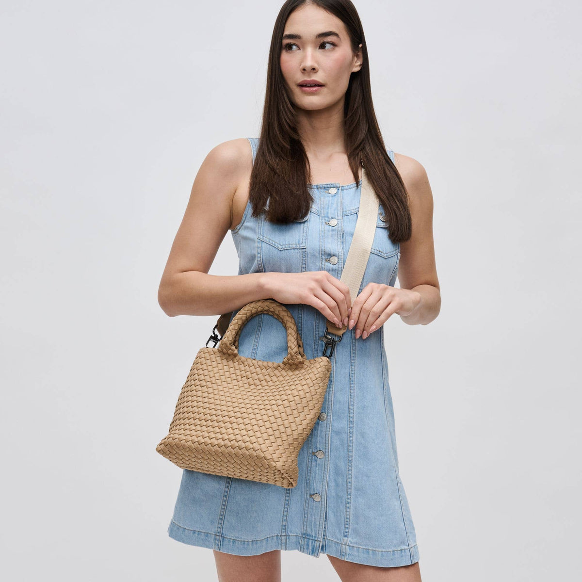 Sky's The Limit Small Woven Neoprene Crossbody: Sand