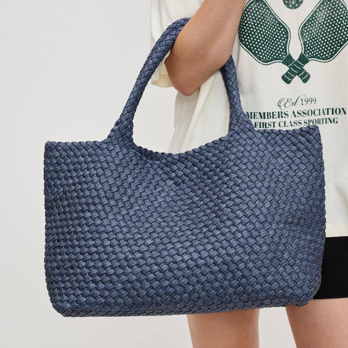 Sky's The Limit Large Woven Neoprene Tote: Dark Denim