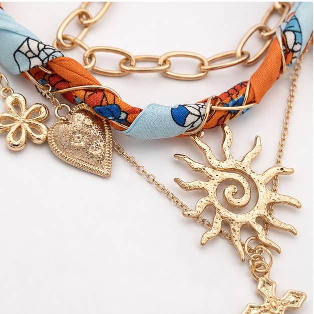 Starfish and Shell Charm Layered Scarf Necklace: A8
