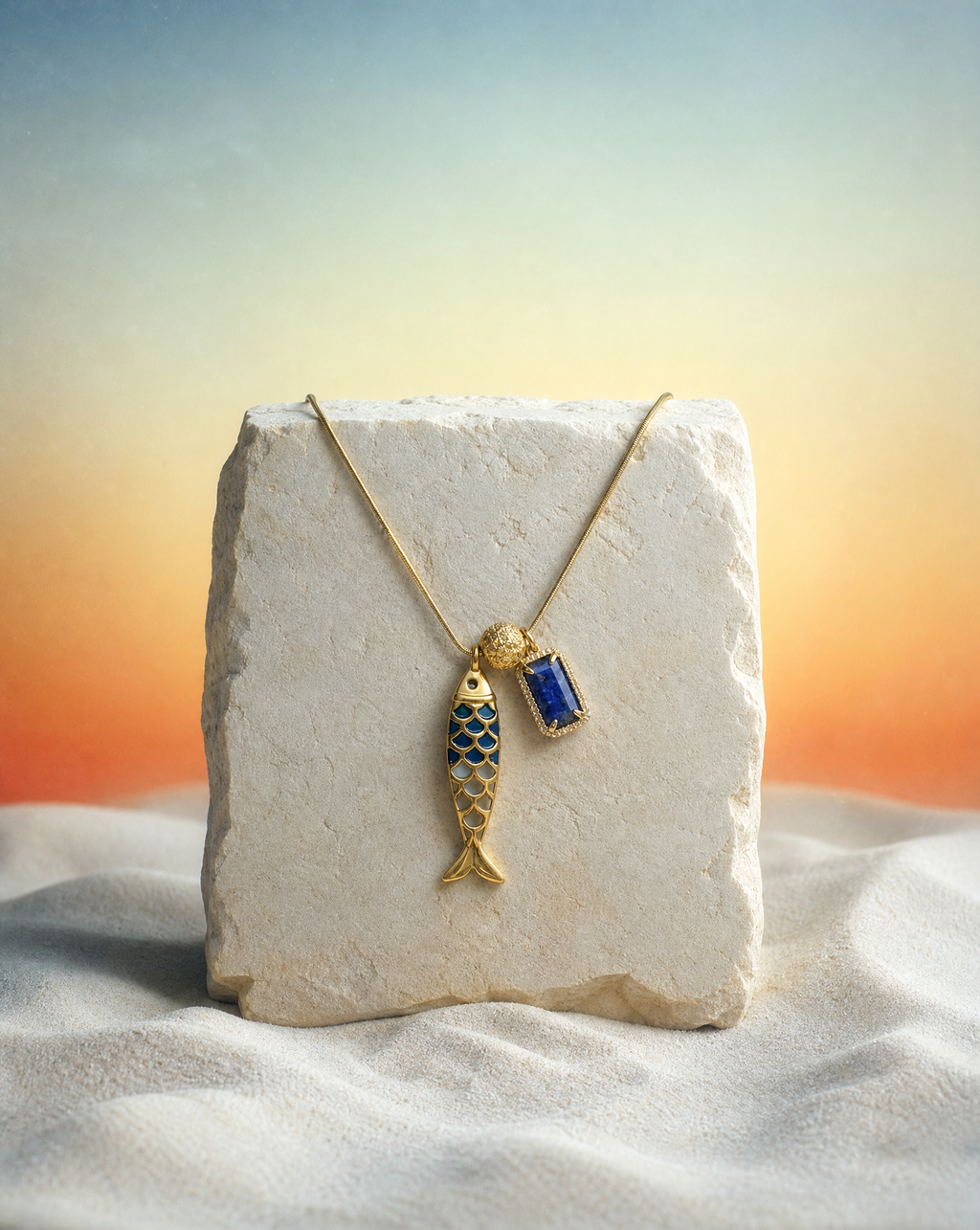 Goldfish Necklace, Natural Stone | Handmade Summer Collection: Ojo de Tigre