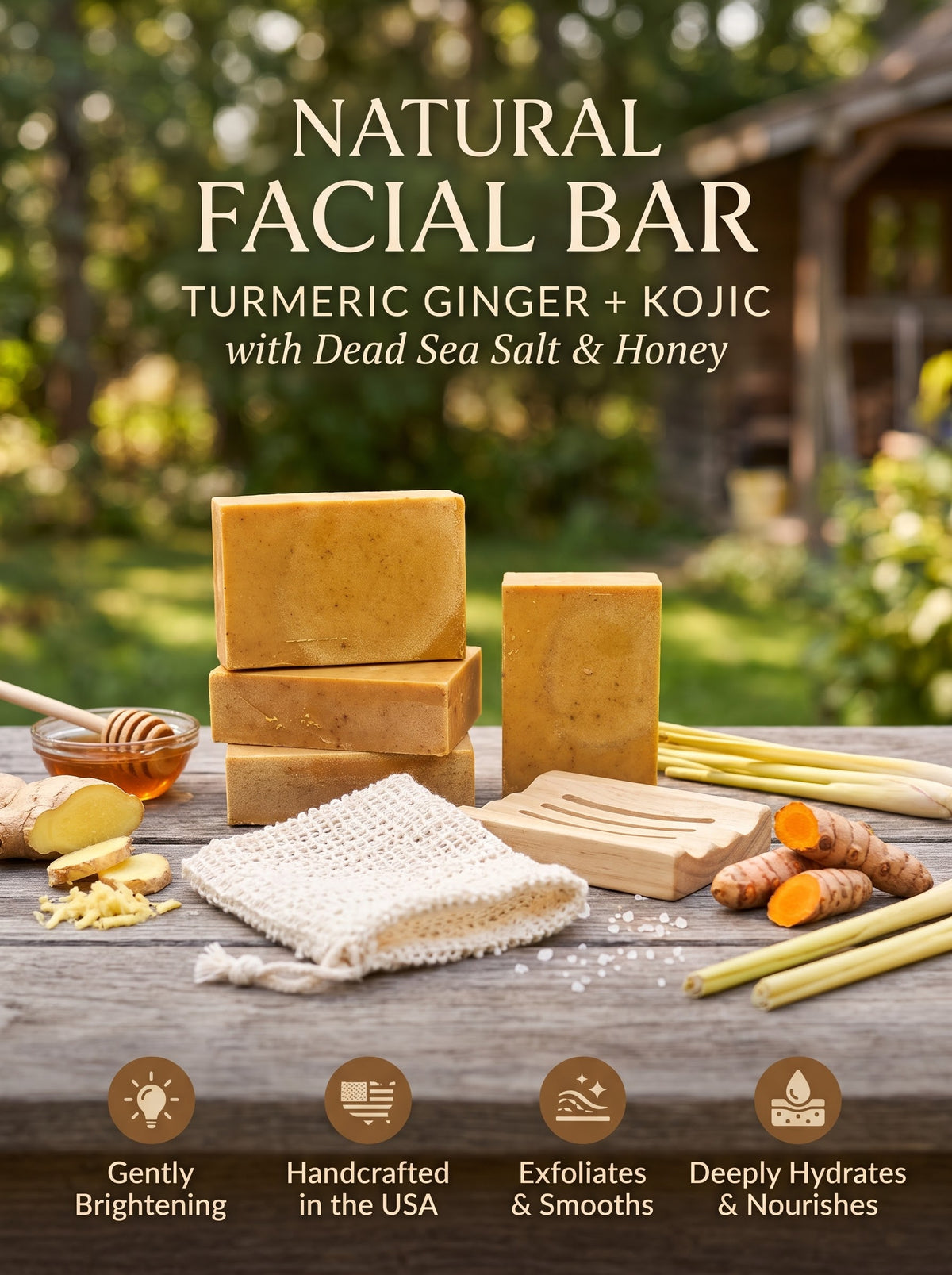 Turmeric Ginger + Kojic Facial Bar - 4oz luxurious blend of Dead Sea