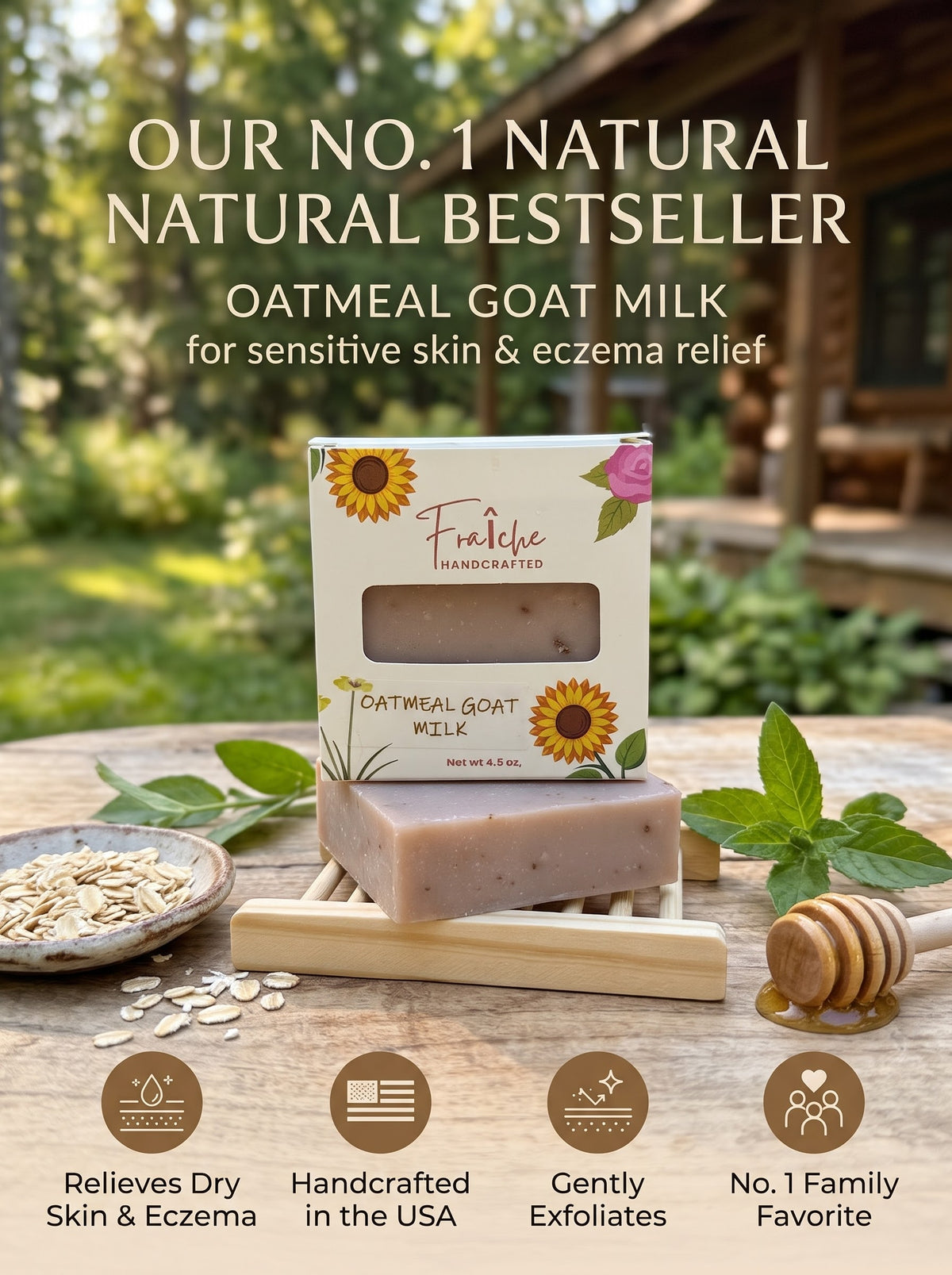 Oatmeal Goat Milk Natural Soap | No. 1 Bestseller for Sensitive Skin & Eczema Relief 🌾🥛🍯