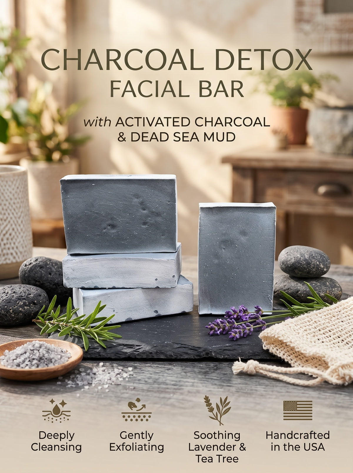 Charcoal Detox Facial Bar with Activated Charcoal & Dead Sea Mud 🖤🌿