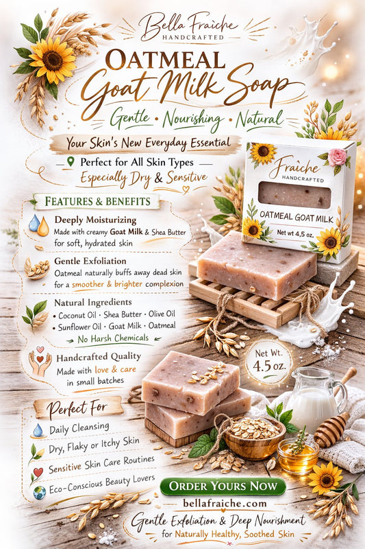 Oatmeal Goat Milk Soap - Natural Handmade Bar | Bella Fraîcheluxurious