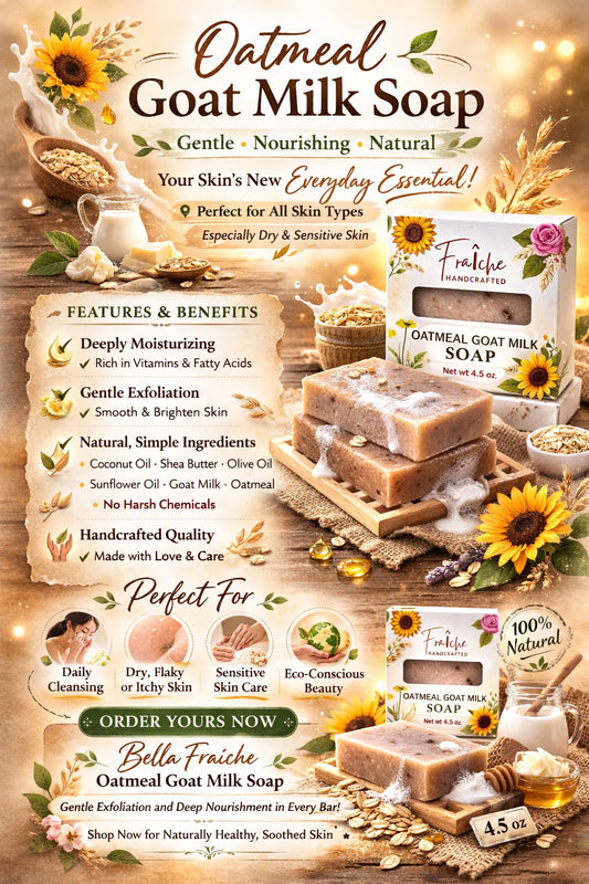 Oatmeal Goat Milk Soap - Natural Handmade Bar | Bella Fraîcheluxurious