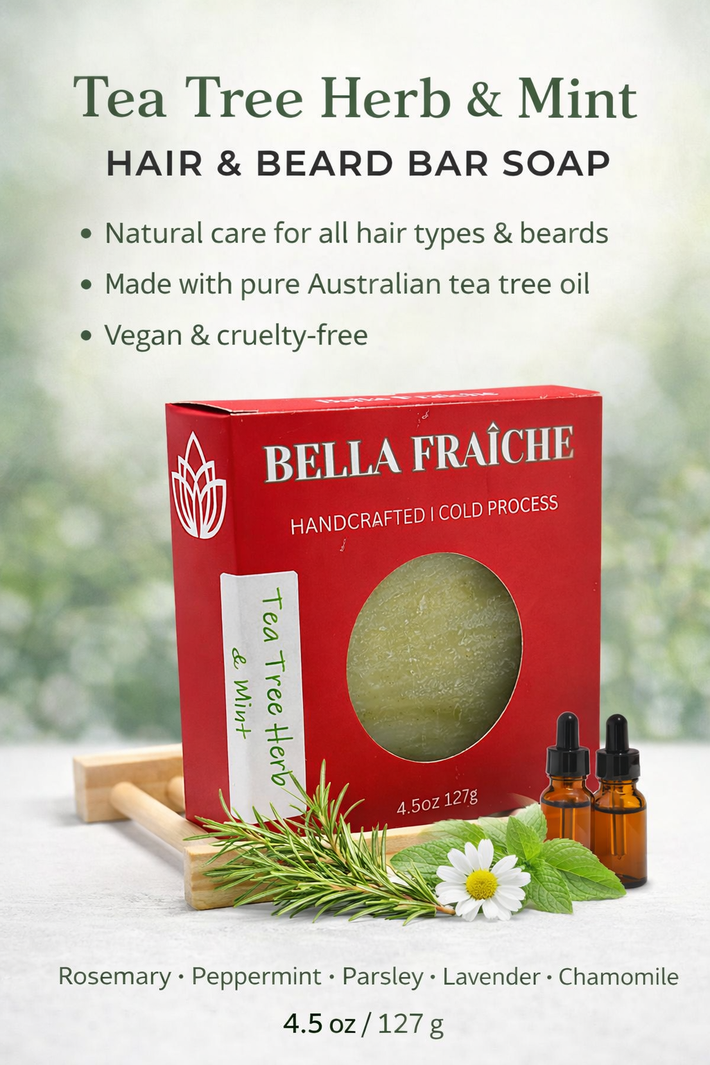 Tea Tree - 4.5 oz - Hair & Beard Bar Soap