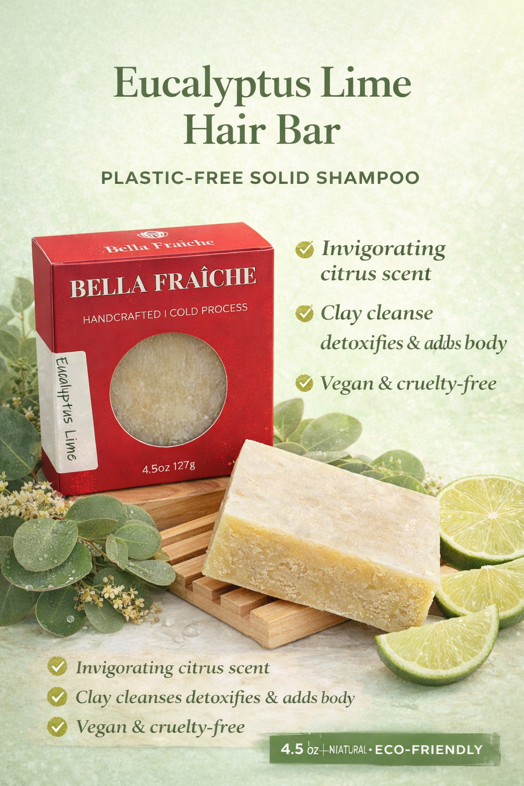 Eucalyptus Lime Hair Bar Soap - Refreshing Citrus Shampoo | Bella Fraî